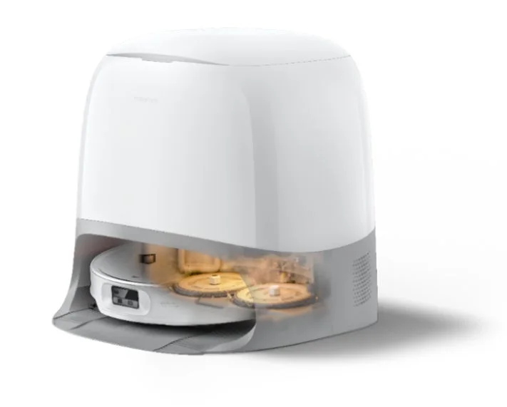 ドッキングステーションでモップが洗浄・乾燥されている様子