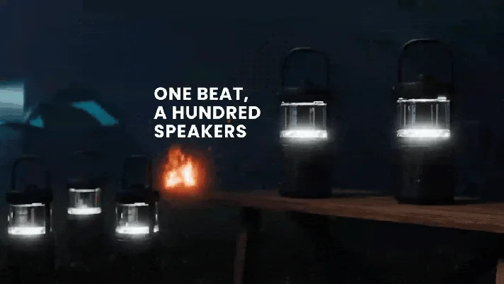 ポータブルスピーカー,ランタン,音楽,キャンプ,アウトドア,夜,照明,オーディオ,炎,複数スピーカー