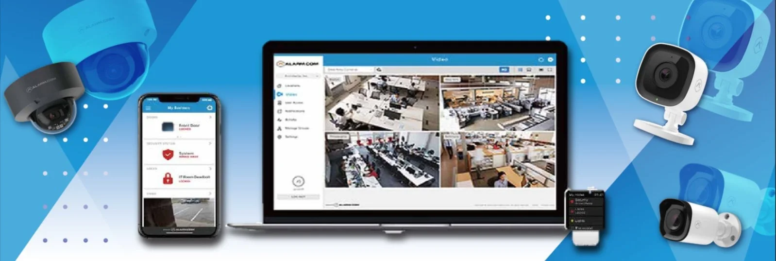 Alarm.comの管理画面、複数カメラ映像
