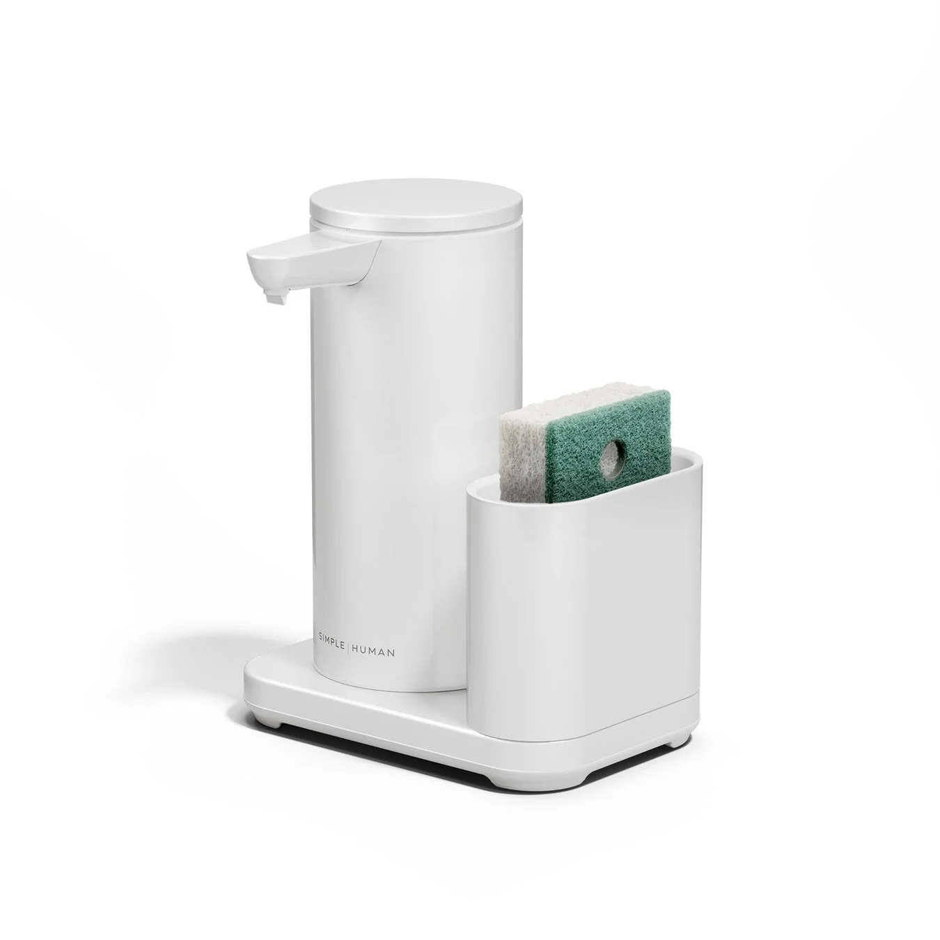 白い自動ソープディスペンサーとスポンジホルダーのセット