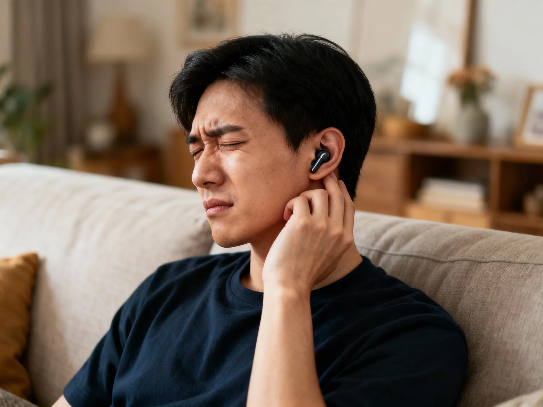 耳の不快感を訴える男性