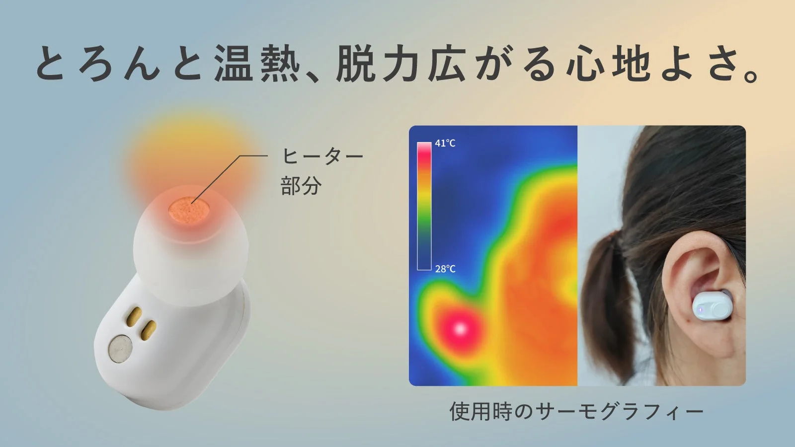 とろんと温熱、脱力広がる心地よさ。ヒーター部分41°C28°C使用時のサーモグラフィー