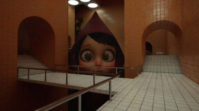 赤いずきんの巨大な少女