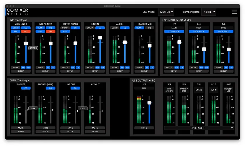 PC 用アプリ『GO:MIXER Editor』の画面イメージ