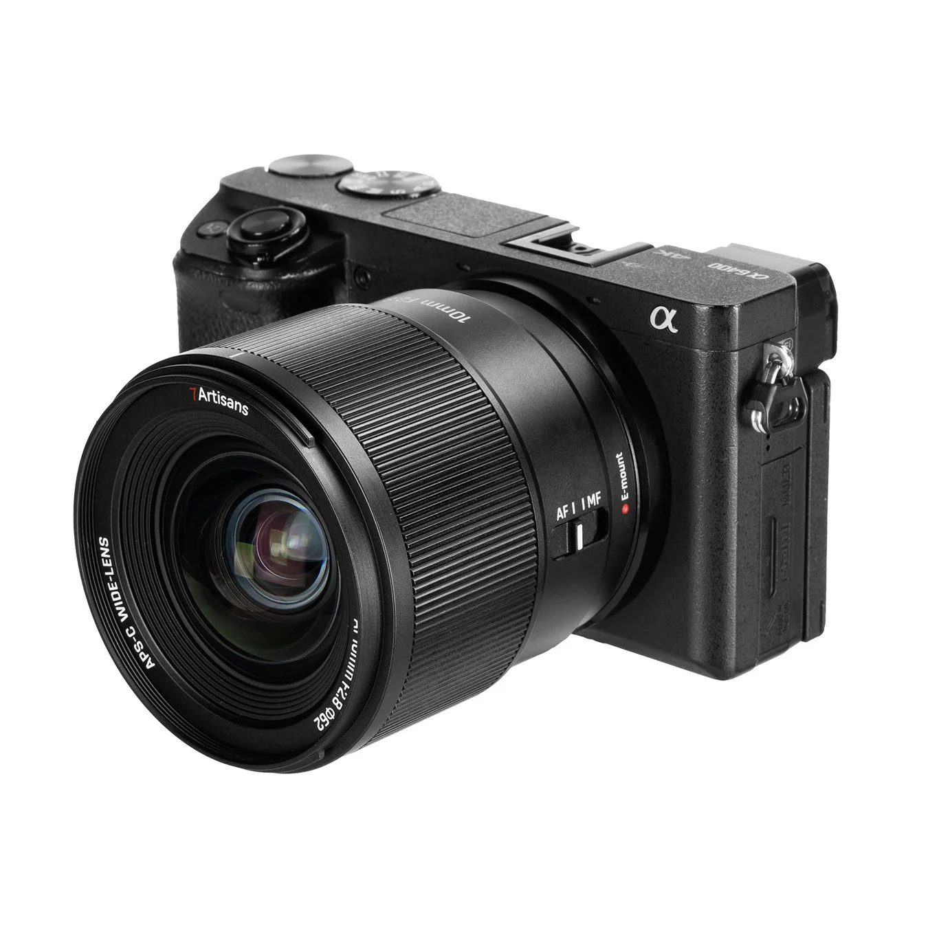 ソニーEマウントカメラに装着された七工匠 7Artisans 10mm F2.8 AF APS-Cレンズ