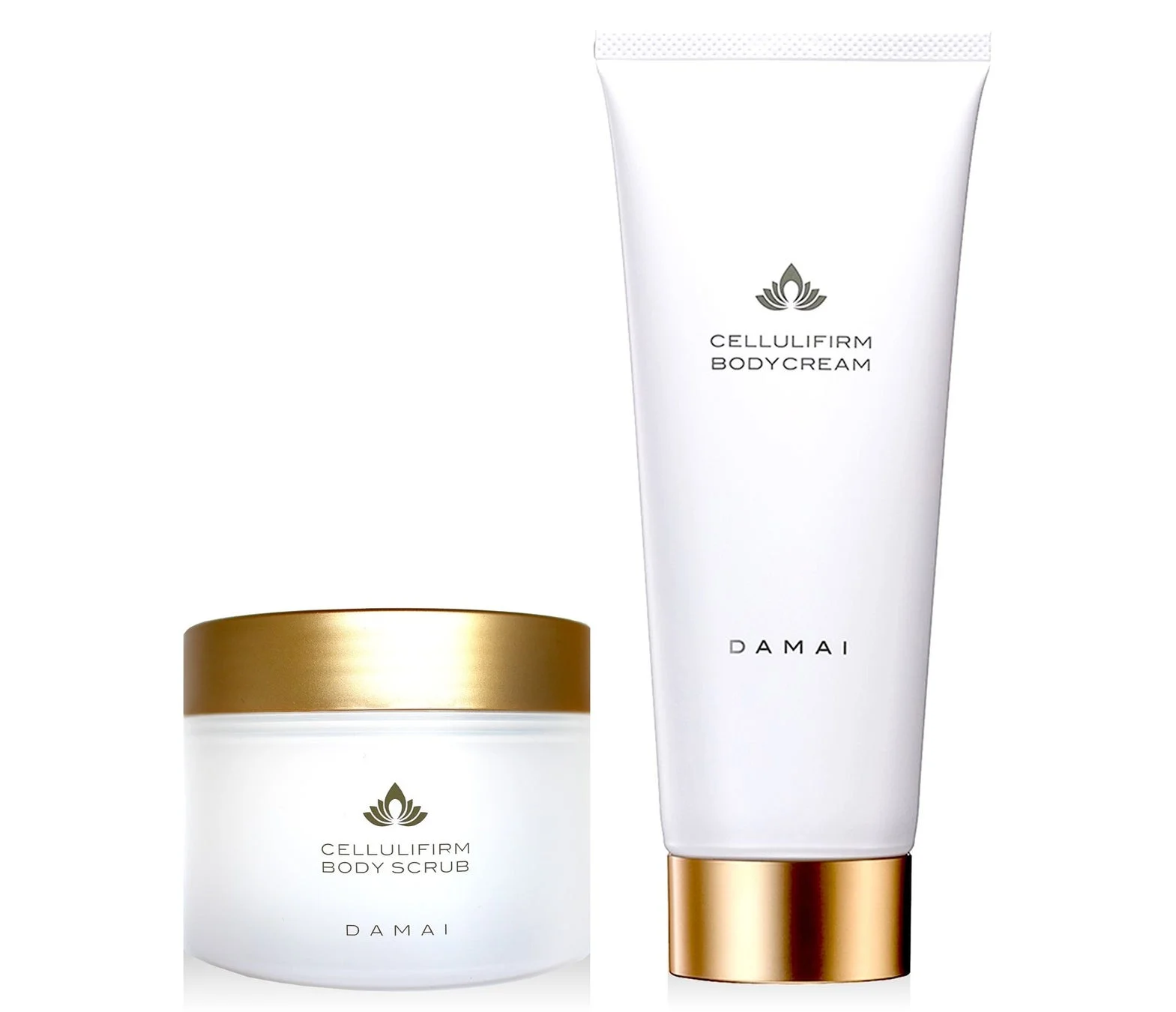 白と金色のアクセントが施されたDAMAIブランドのボディケア製品セット