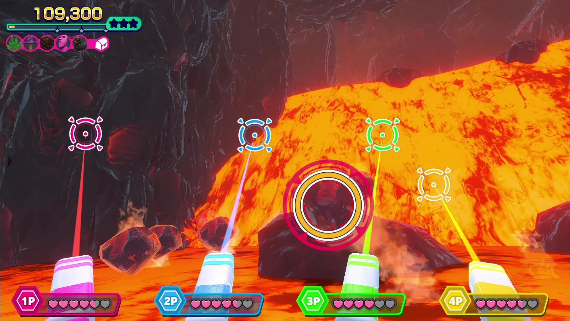 火山ステージでのゲームプレイ