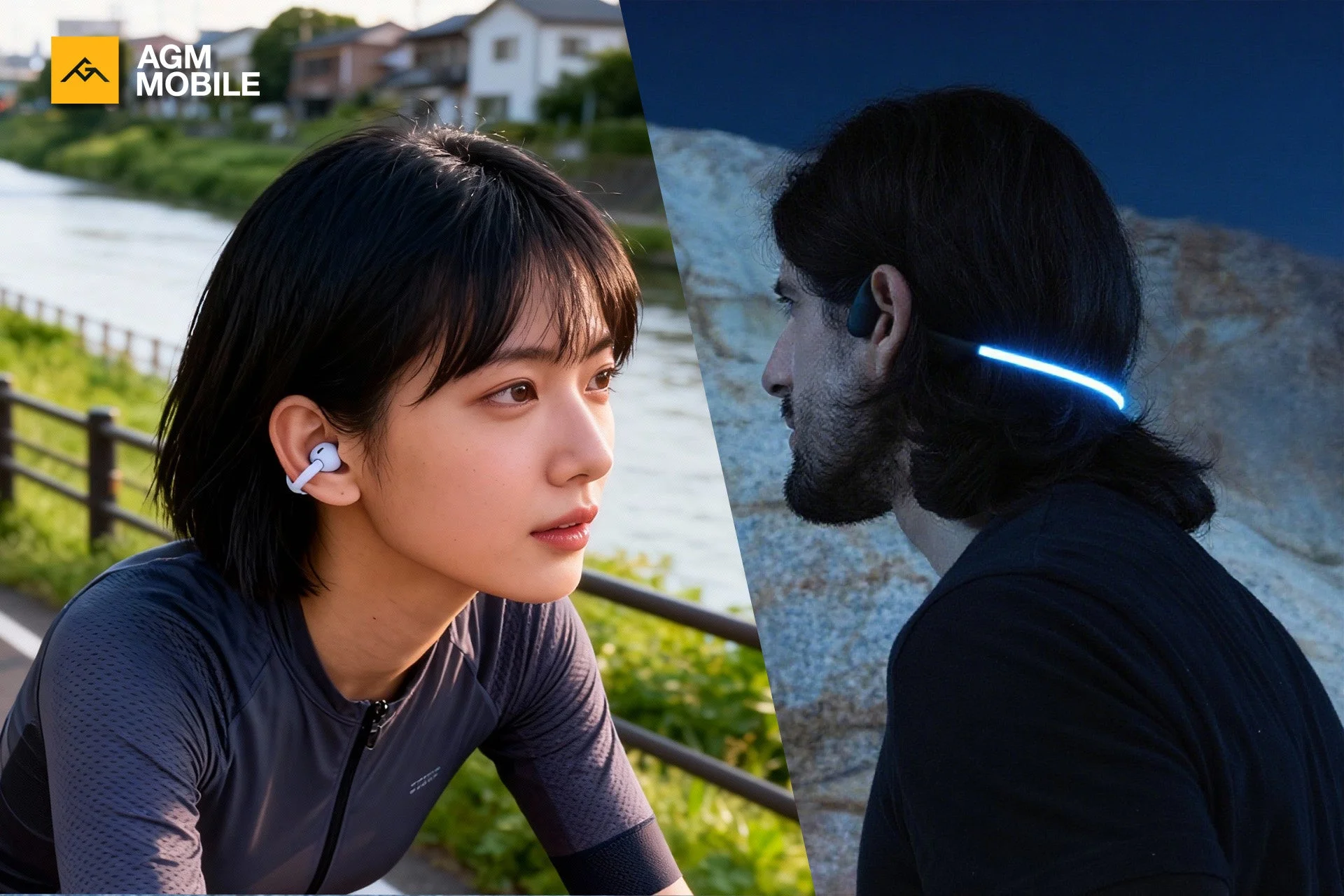 AGM MOBILEのヘッドホンを着用した2人の人物