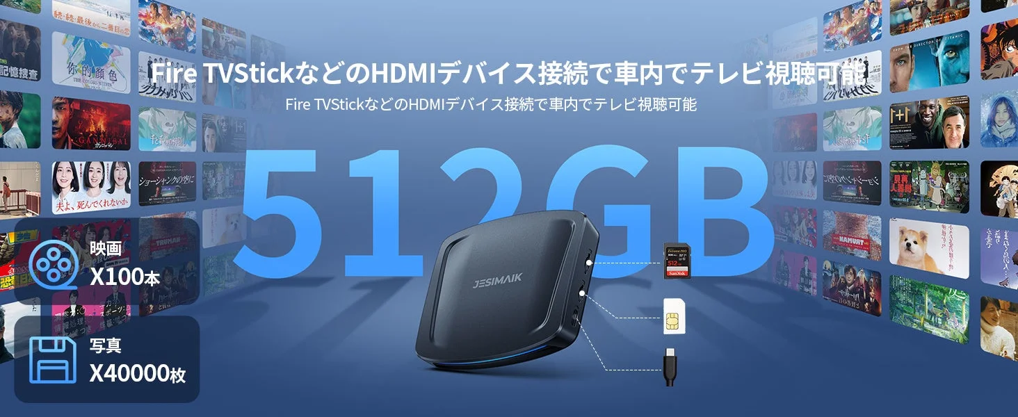 Fire TVStickなどのHDMIデバイス接続で車内でテレビ視聴可能