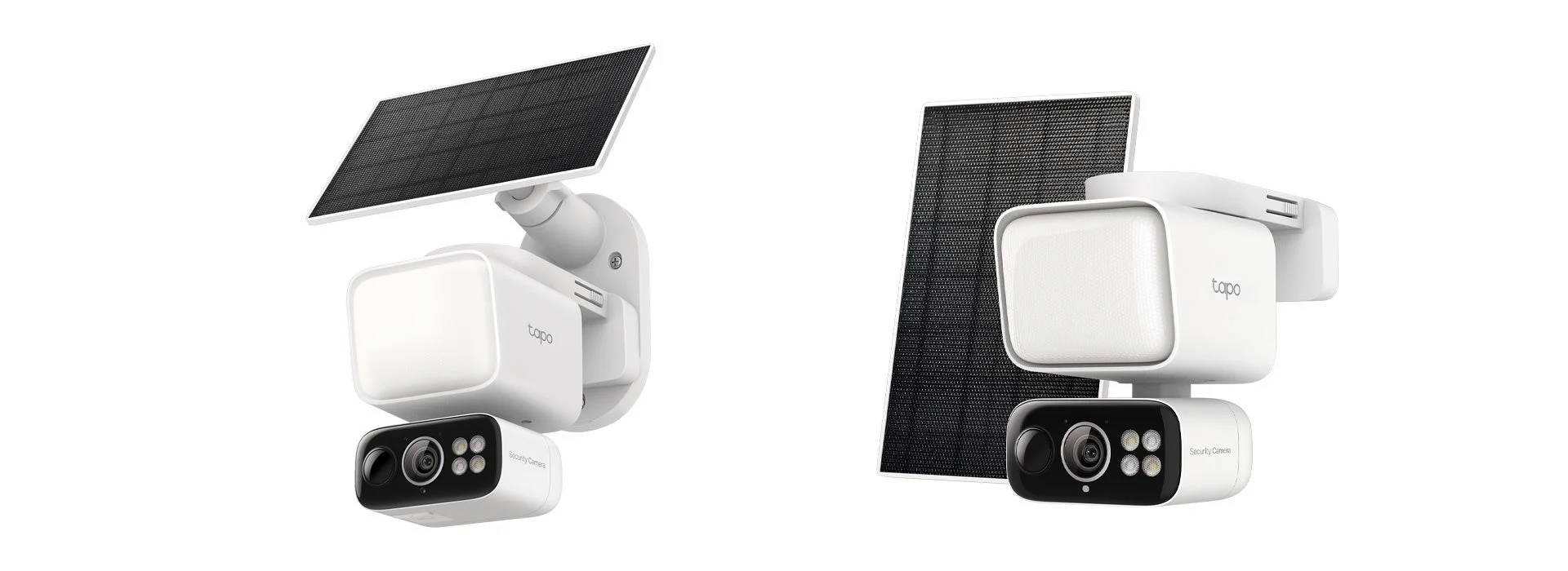 ソーラーパネルを搭載した白い屋外用防犯カメラ