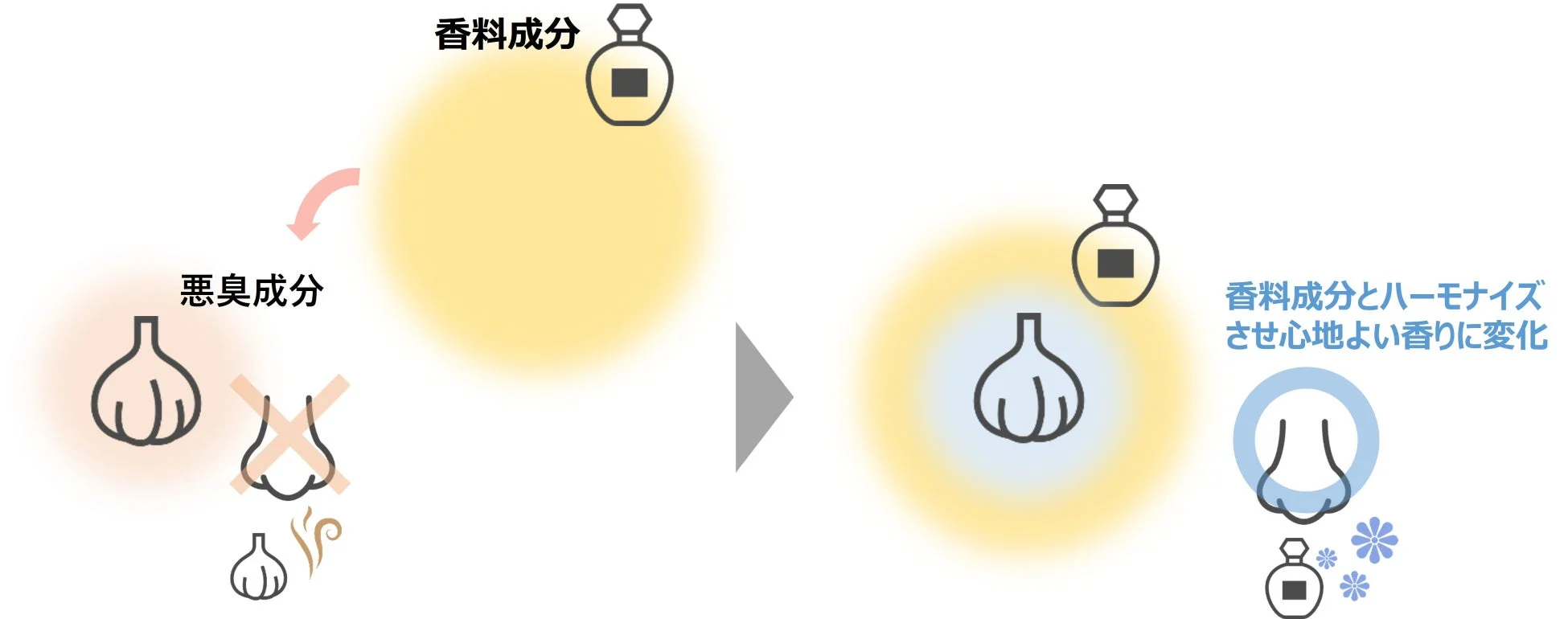 ハーモナージュ技術による悪臭成分と香料成分の調和