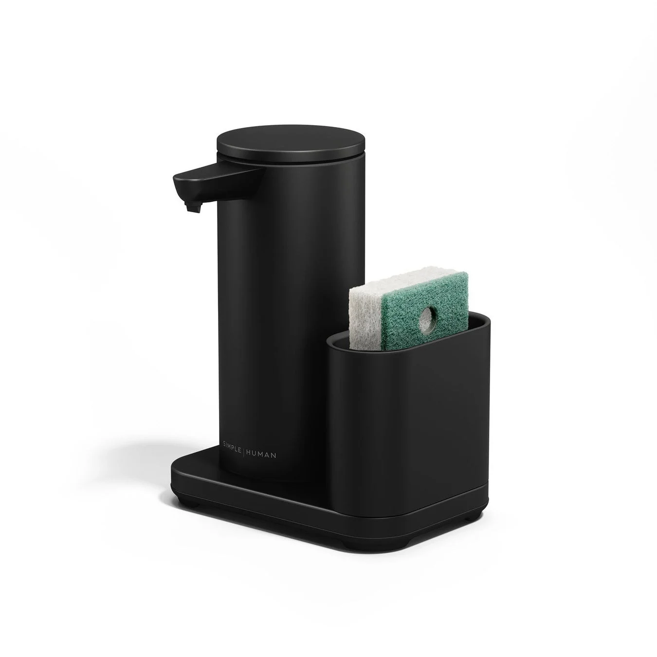 黒色のモダンなソープディスペンサーとスポンジホルダーのセット