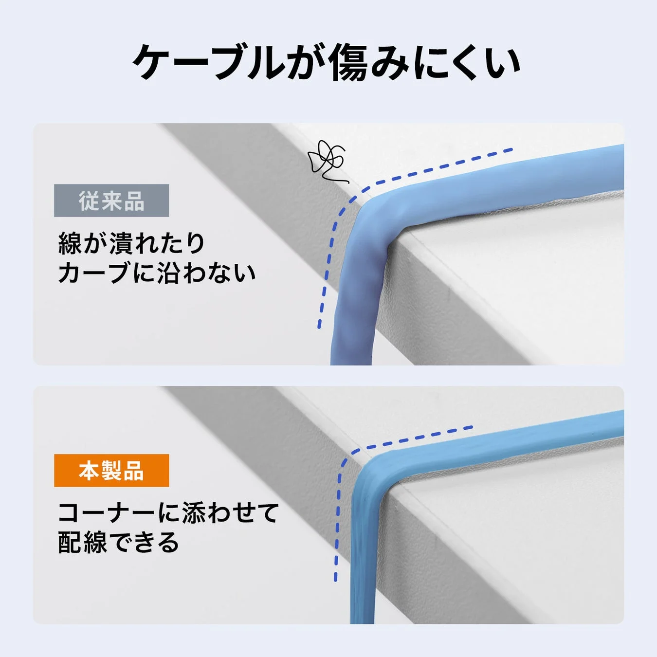 ケーブルが傷みにくい