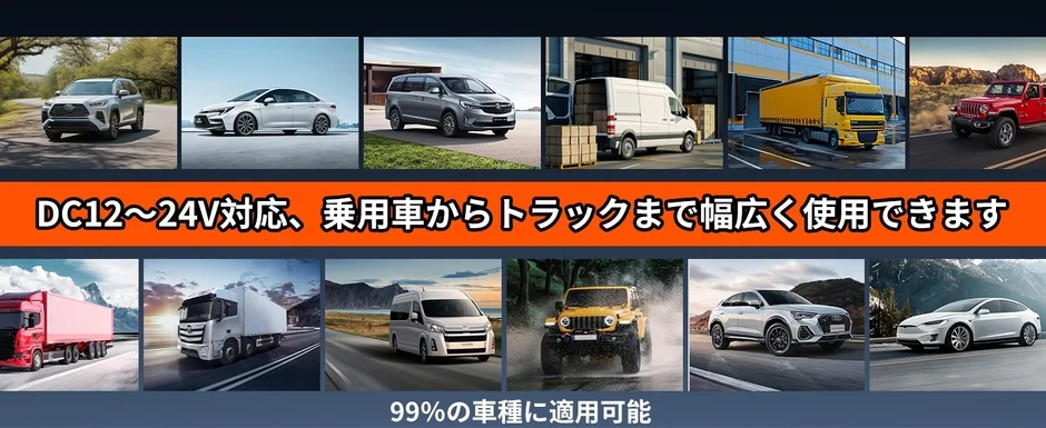 DC12〜24V対応で幅広い車種に