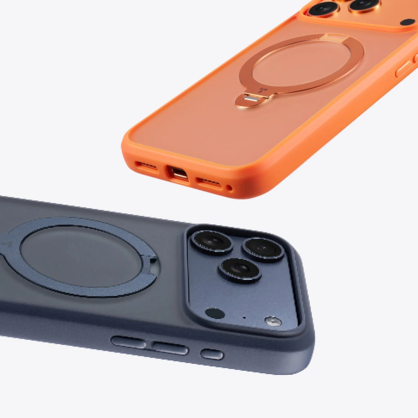 オレンジ色とダークグレーの2種類のスマートフォンケースが写っています。