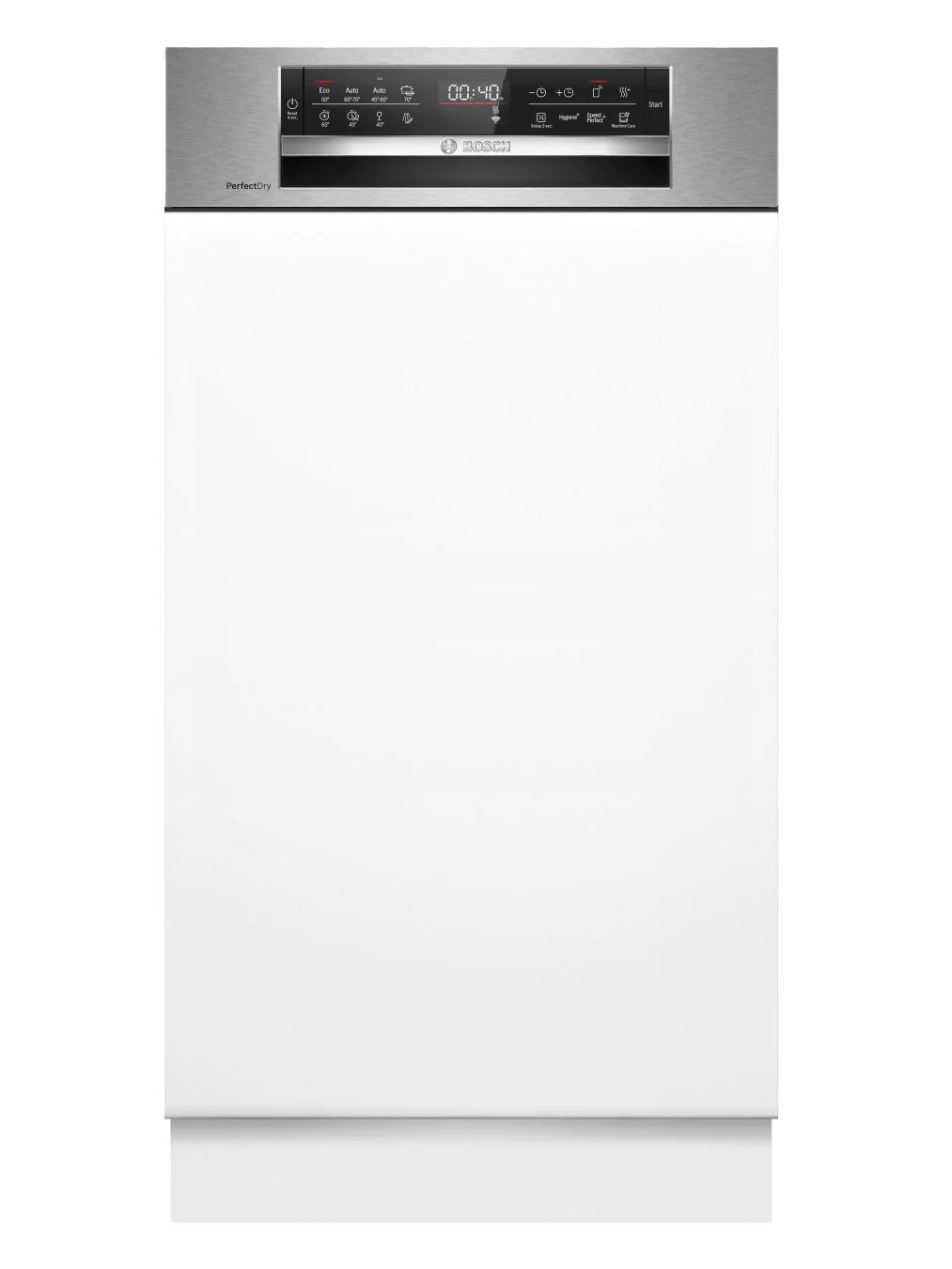 白いフロントパネルとステンレス製の操作パネルを持つBOSCHの食器洗い機