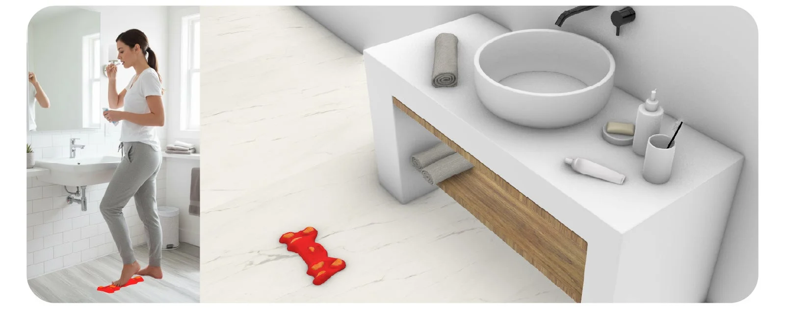 モダンなバスルームで女性が歯磨き