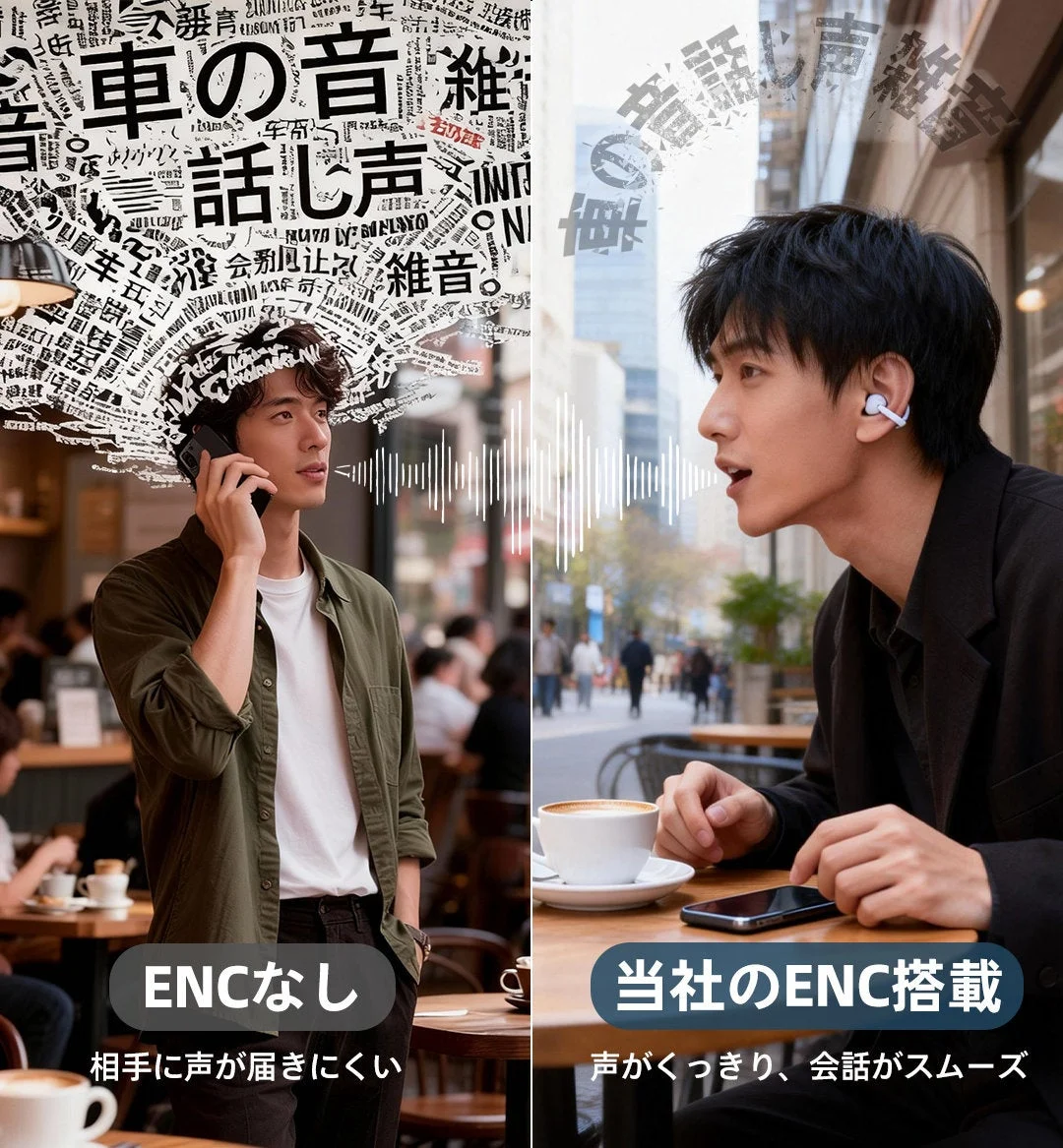ENC（環境ノイズキャンセリング）技術の有無による通話品質の違いを比較
