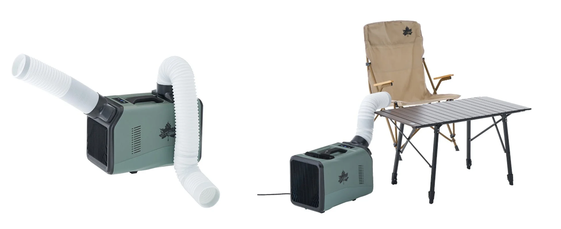 ポータブルクーラーとキャンプ用の椅子、テーブルが並べられた画像