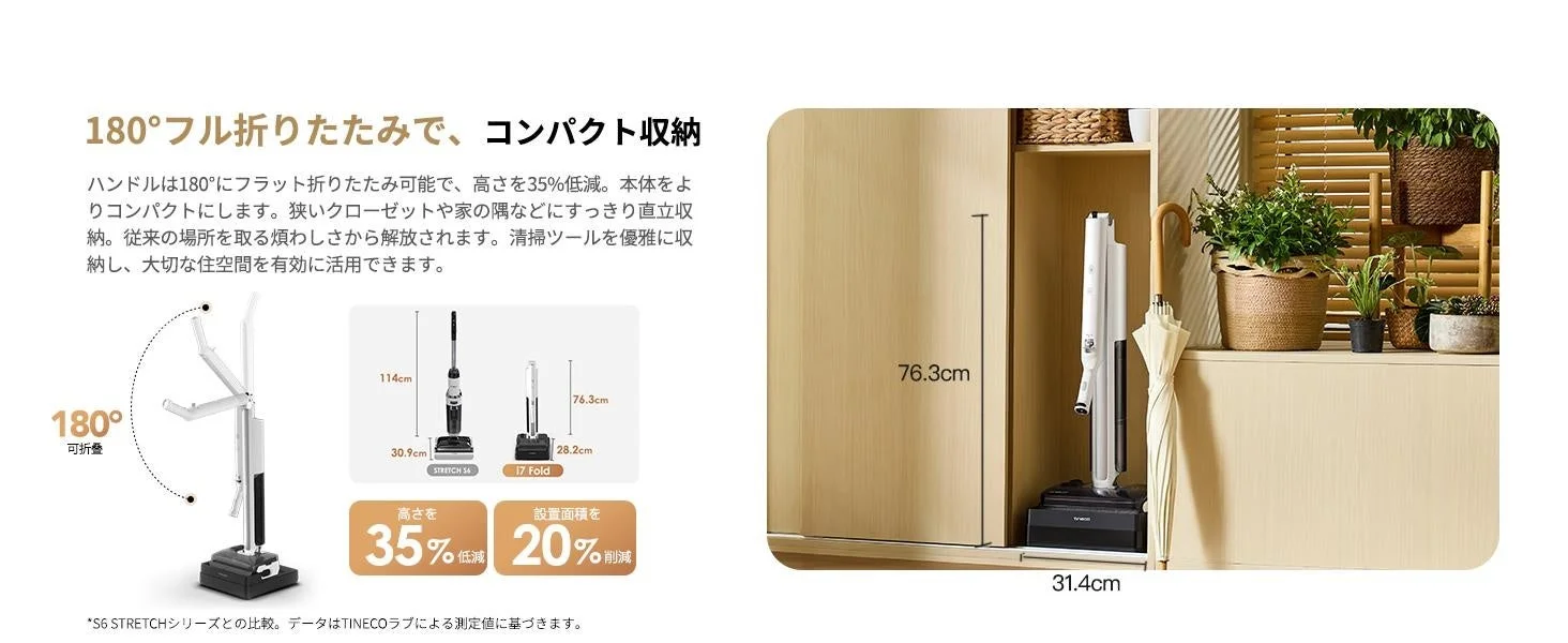 180°折りたたみで省スペース収納