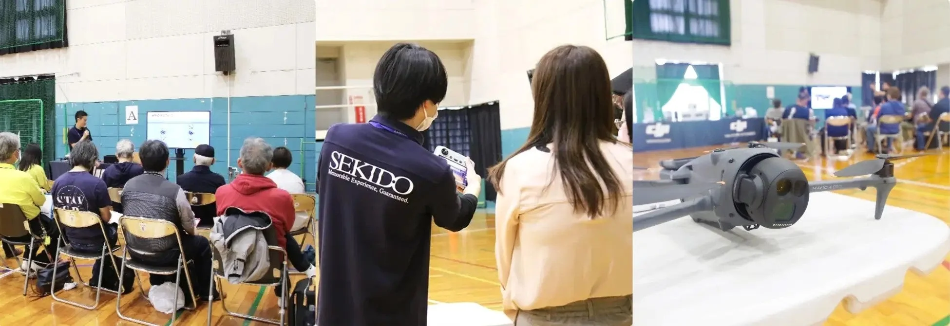 体育館で行われたドローンの講習会と体験会の様子