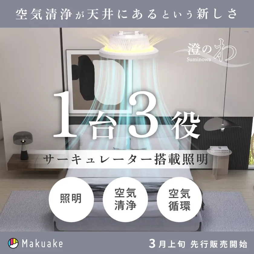 省エネと花粉対策に貢献！1台3役の次世代シーリングファンライト「澄のわ-Suminowa-」Makuake先行販売開始