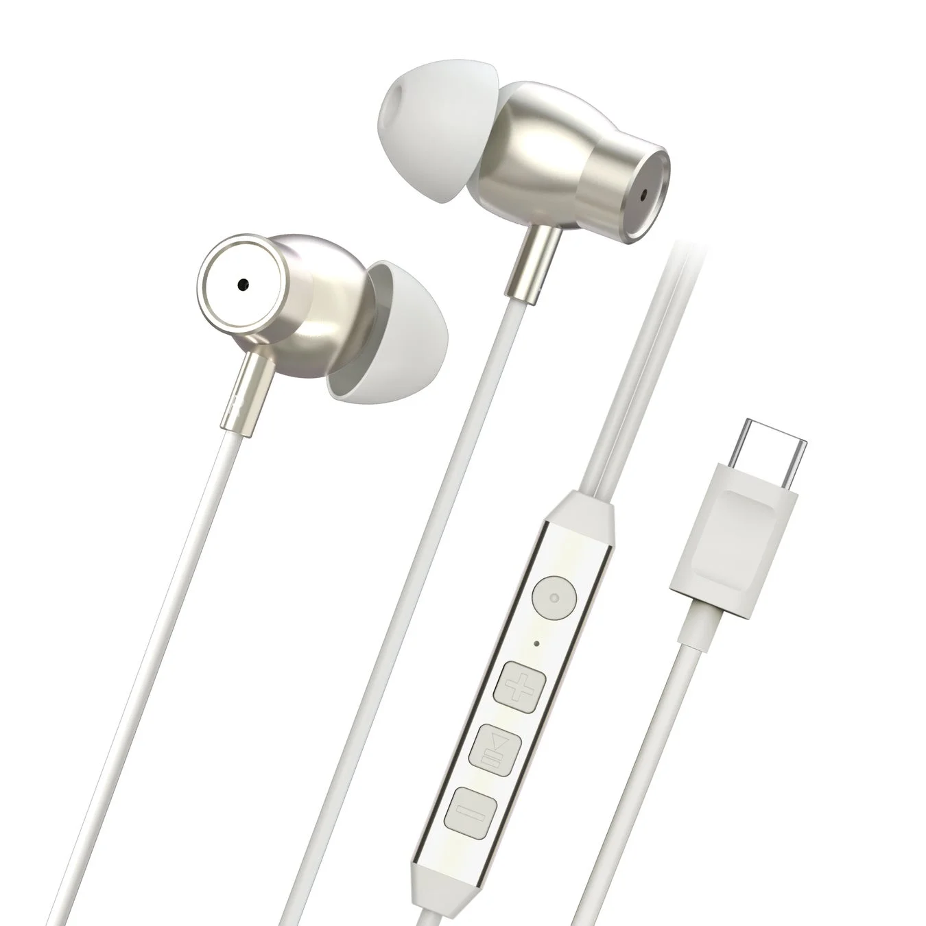 プラチナホワイトのイヤホン本体