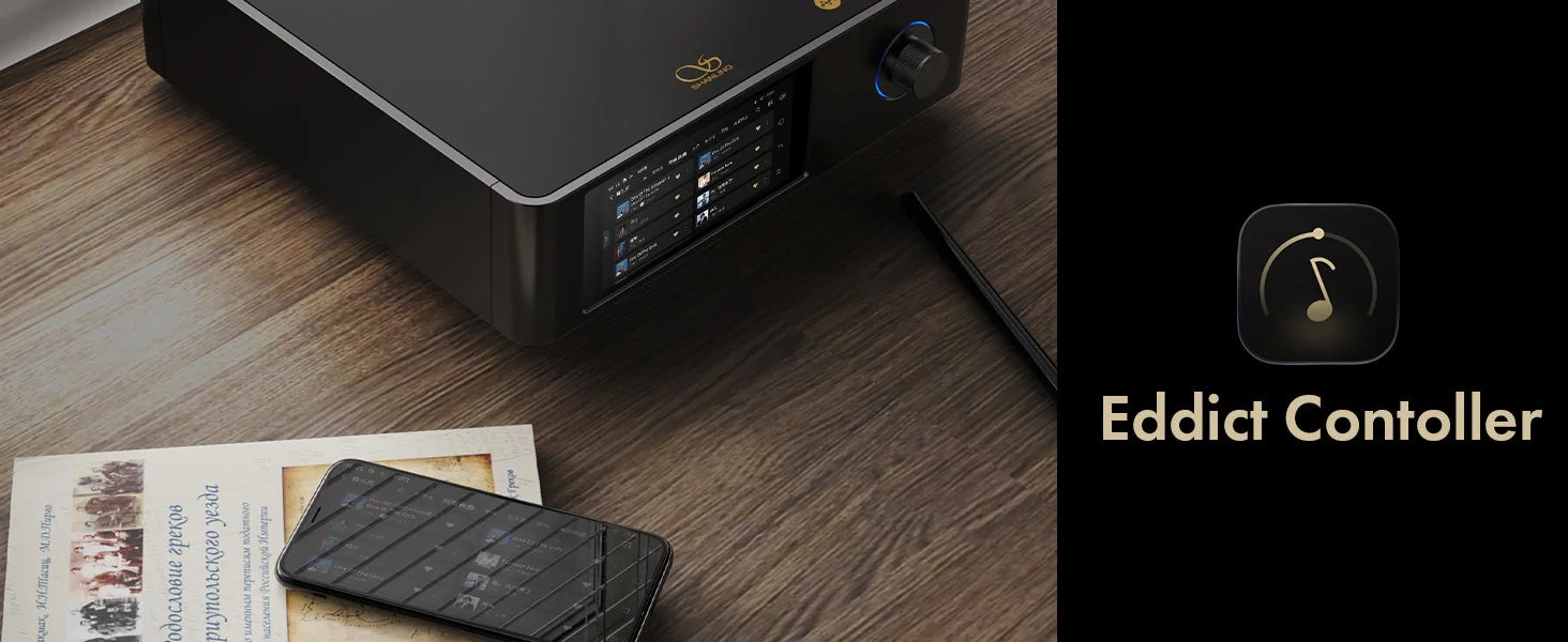 Shanling audio device with Eddict Controller app on smartphone