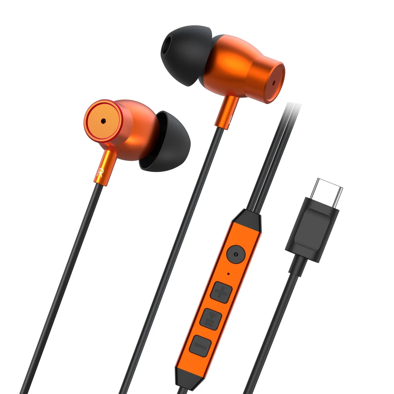 メタリックオレンジのイヤホン本体