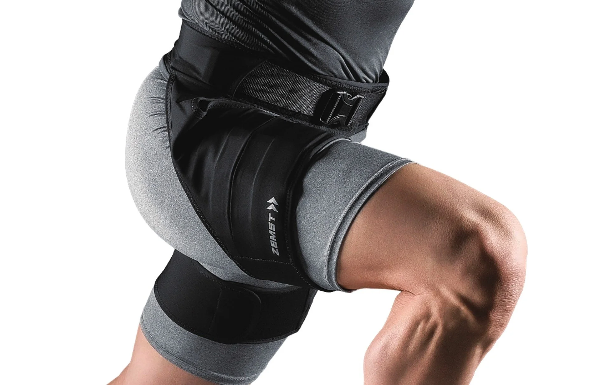 股関節から太ももにかけて装着する黒いサポートウェア