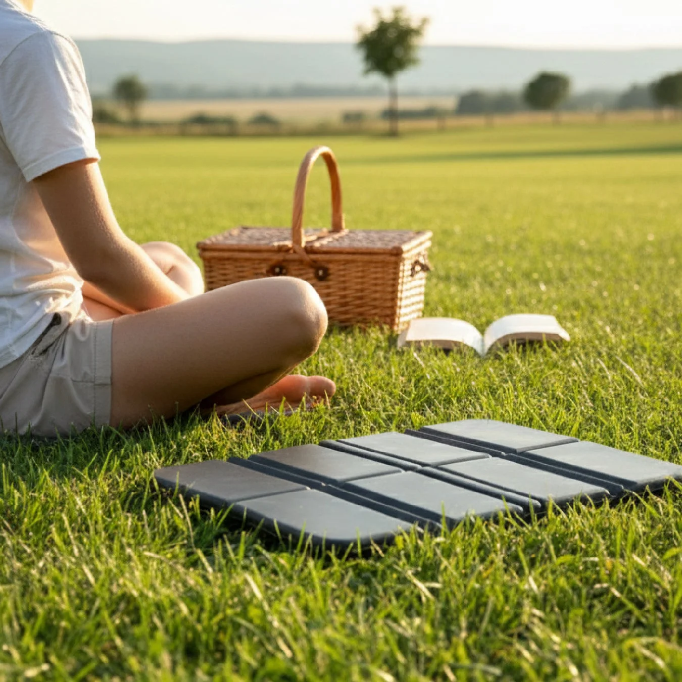 芝生でリラックスする様子