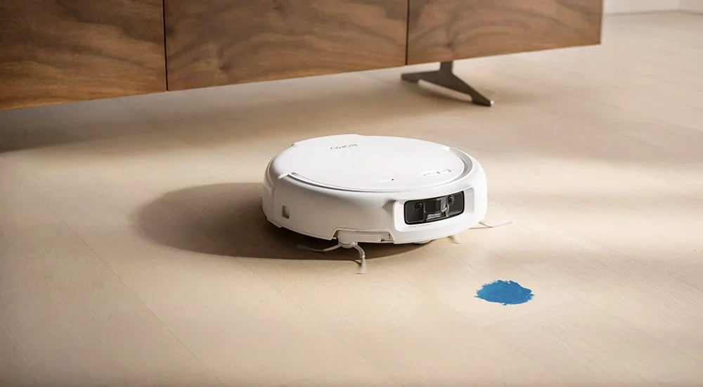 明るいフローリングの床に白いロボット掃除機