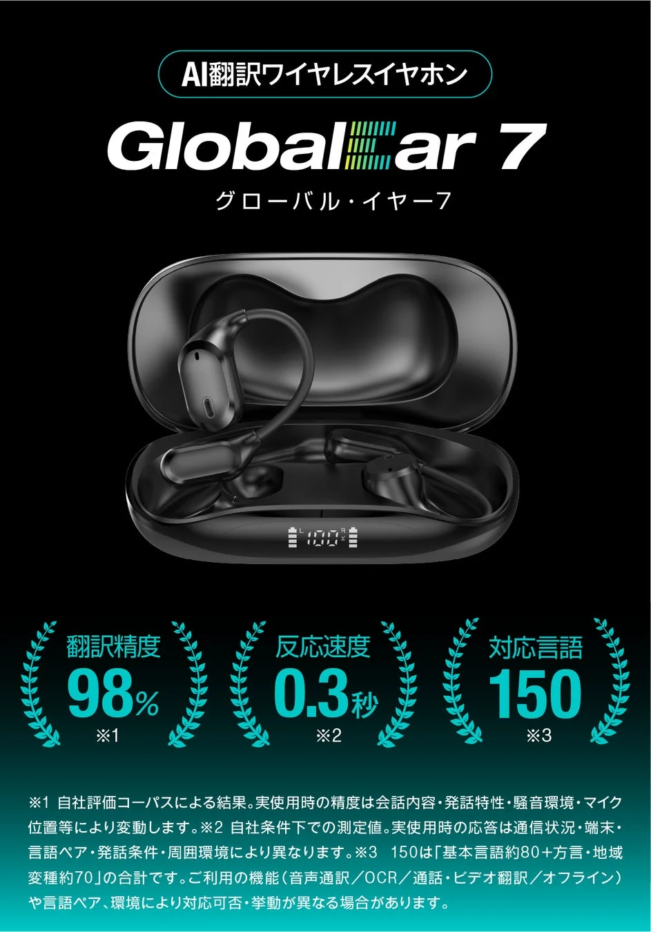 AI翻訳ワイヤレスイヤホン Global ear 7の性能