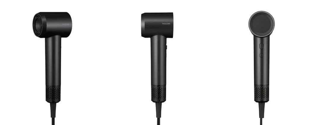 黒いヘアドライヤーが3つの角度から撮影された画像