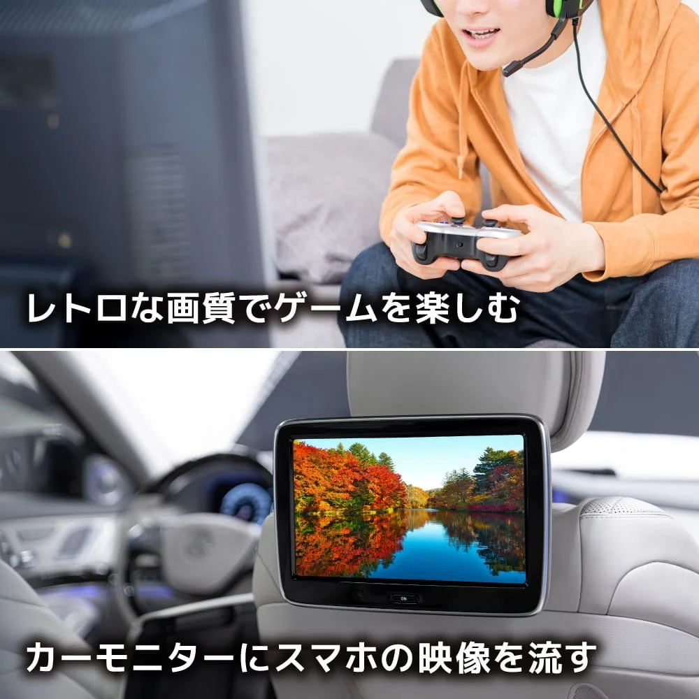レトロゲームとカーモニターでの利用イメージ