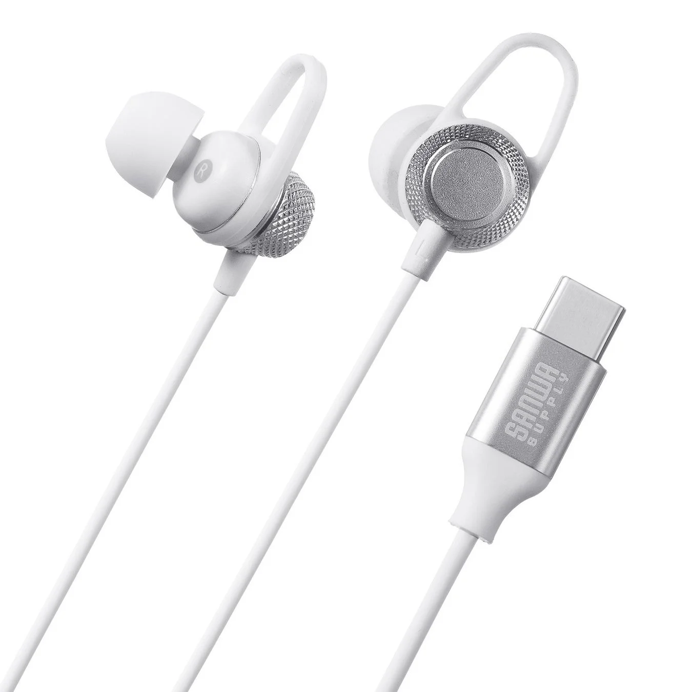 ホワイトのUSB Type-Cイヤホン