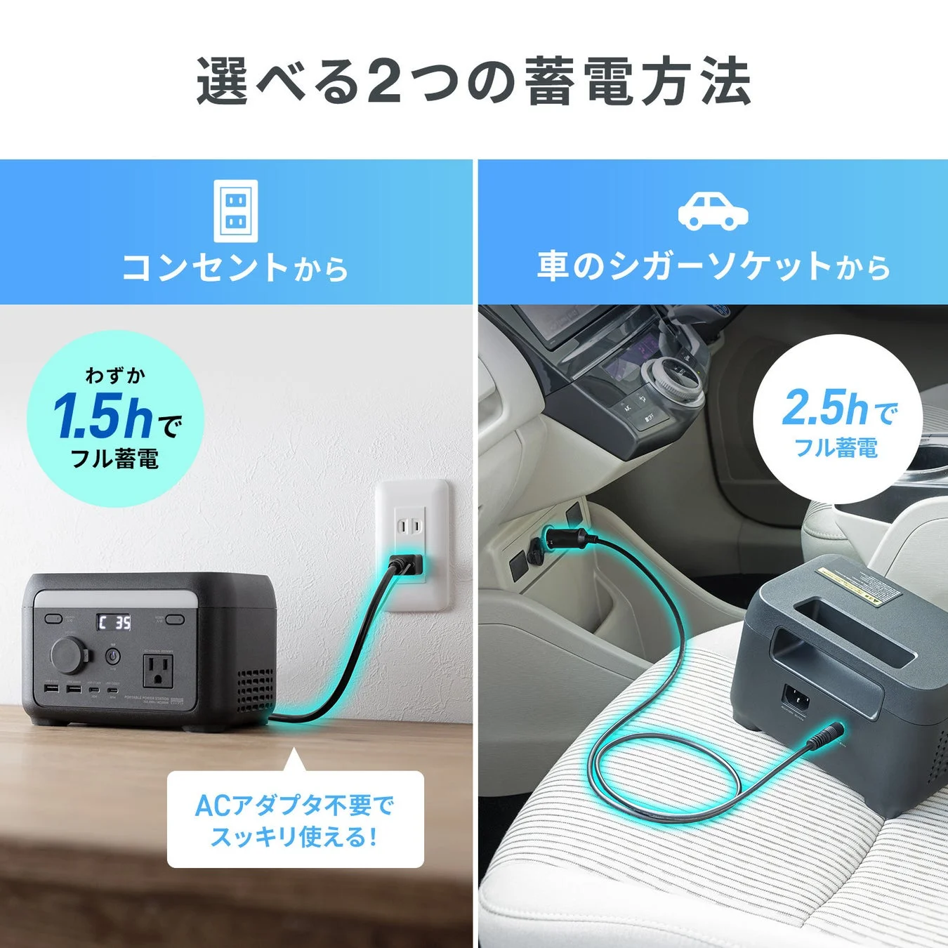 ポータブル電源の2種類の蓄電方法を紹介