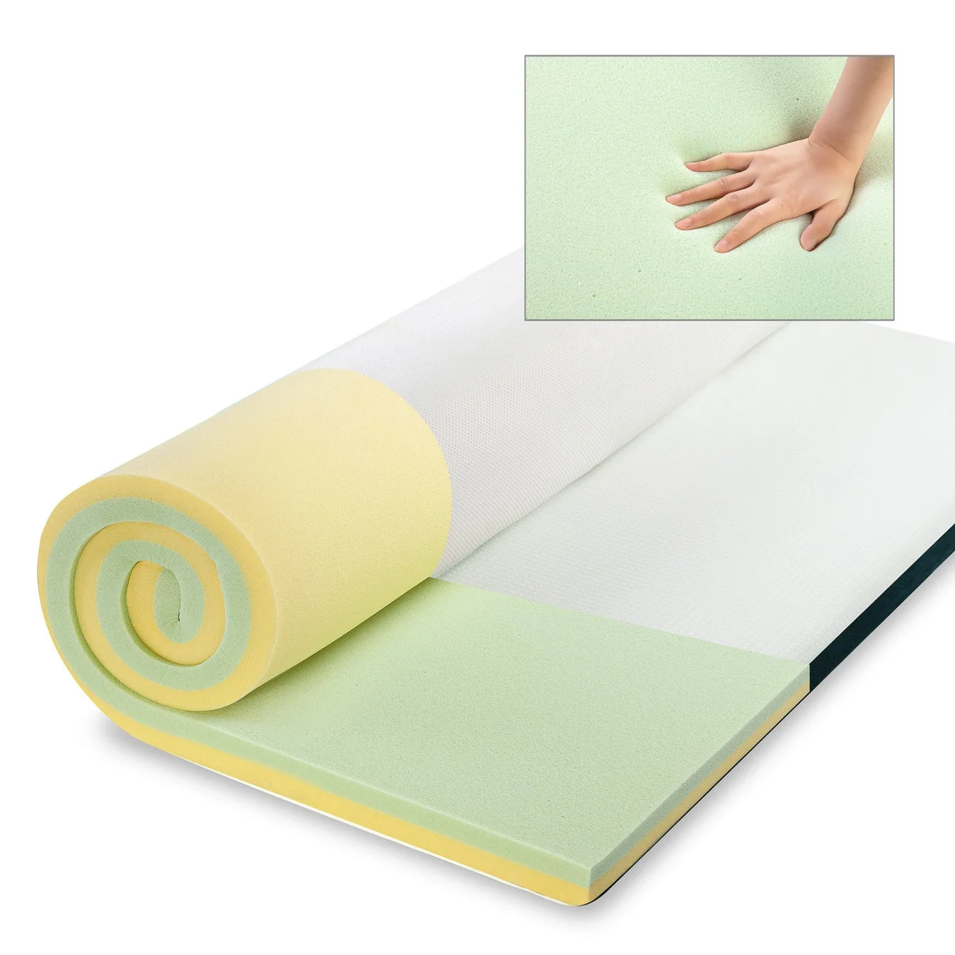 ロール状のフォームと手で押す様子