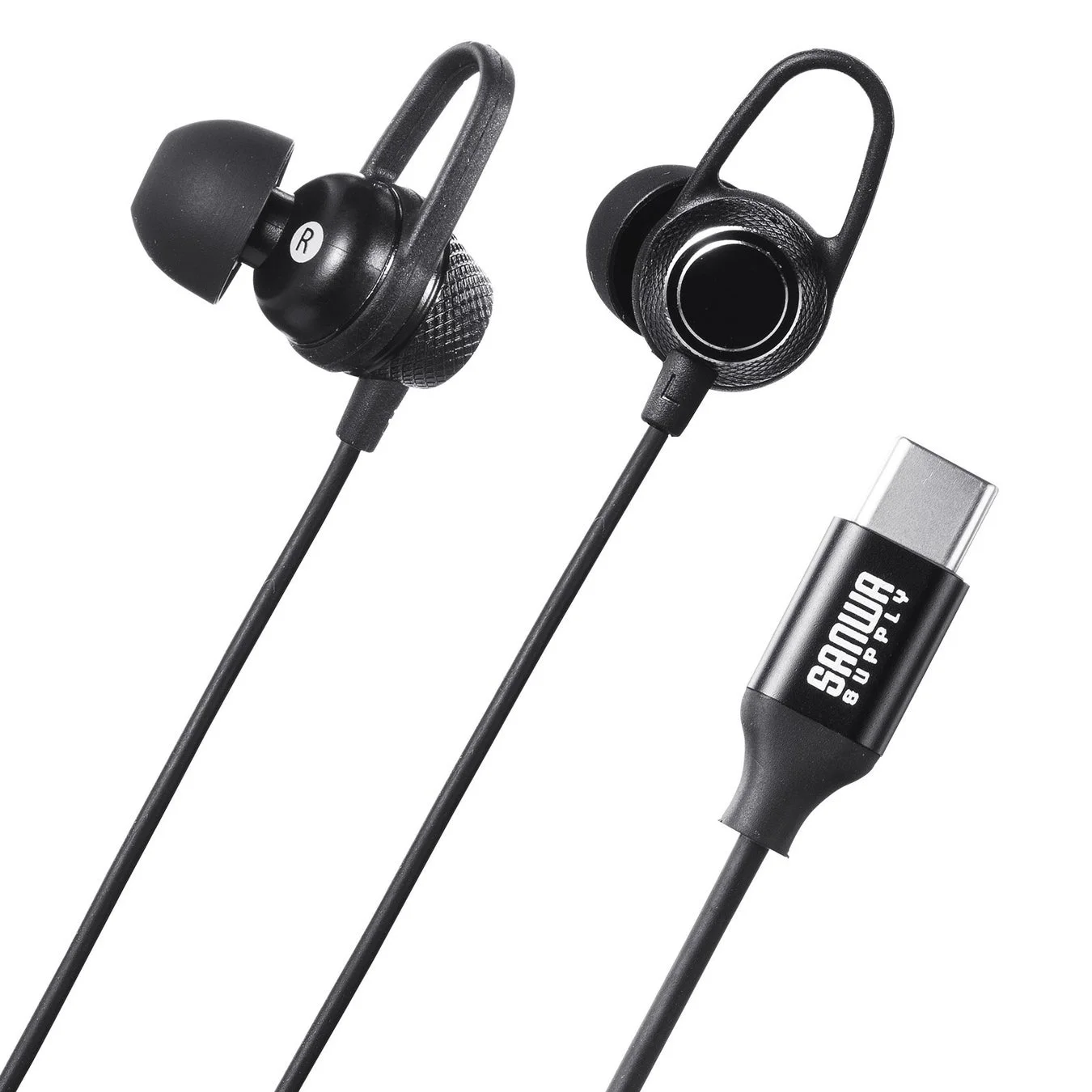 ブラックのUSB Type-Cイヤホン