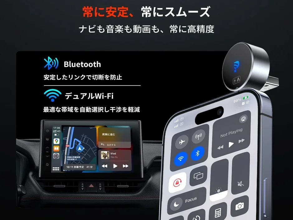 BluetoothとデュアルWi-Fiによる安定した高精度な車内エンターテイメントシステム