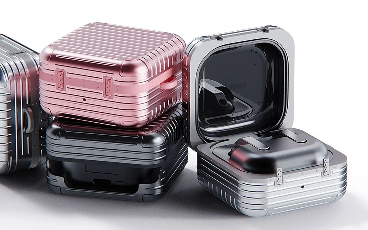 複数色のスーツケースデザインのワイヤレスイヤホン充電ケース