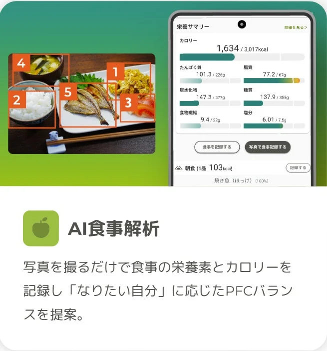 AI食事解析アプリの栄養サマリー