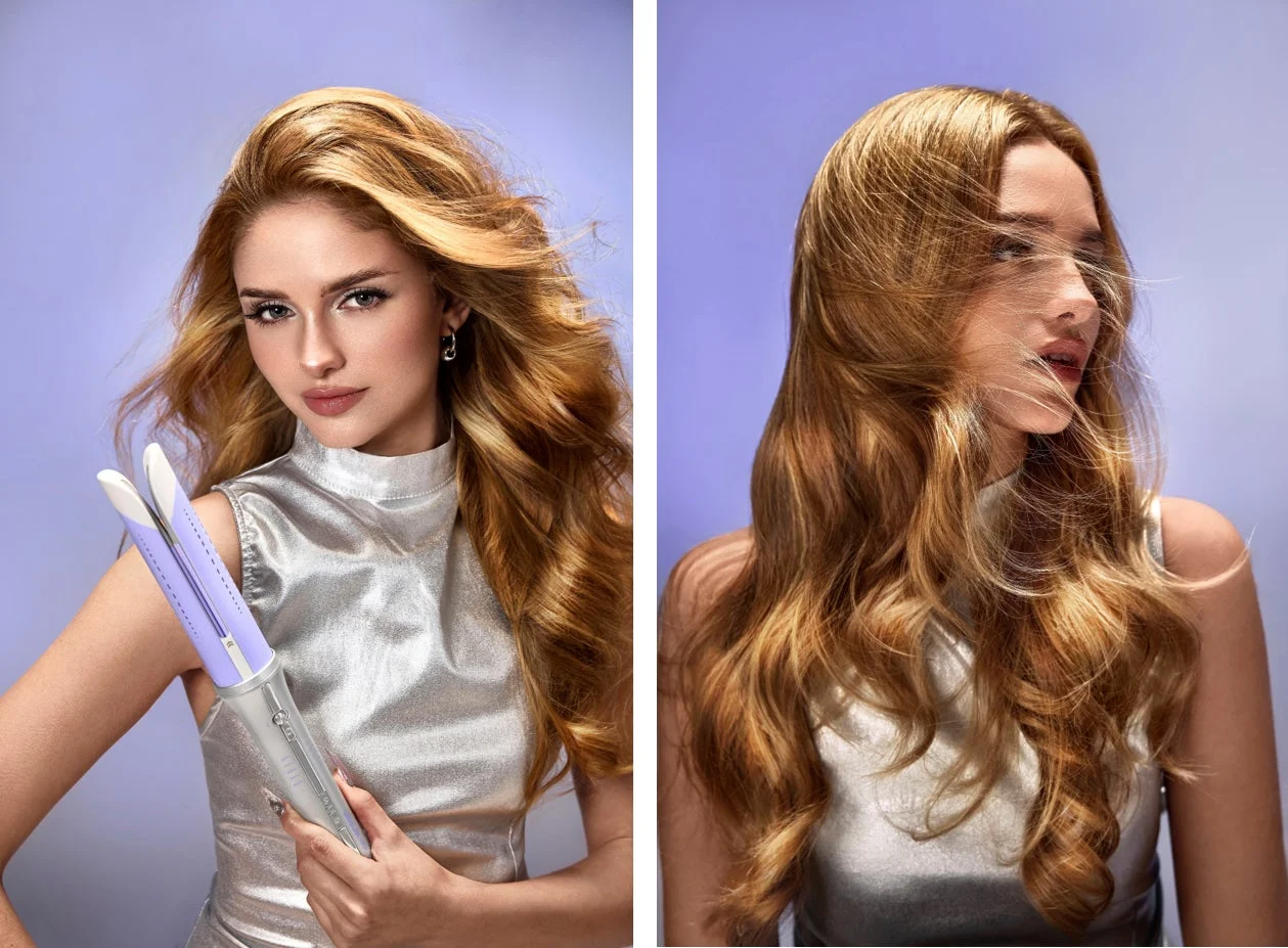 女性モデルとヘアアイロン