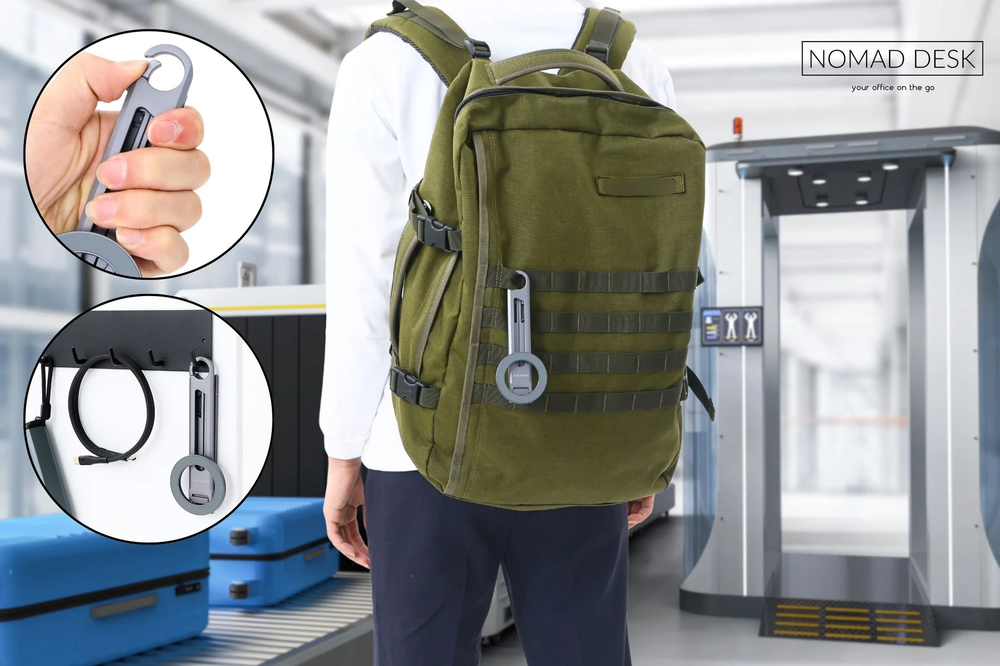 カラビナをバックパックに装着した様子