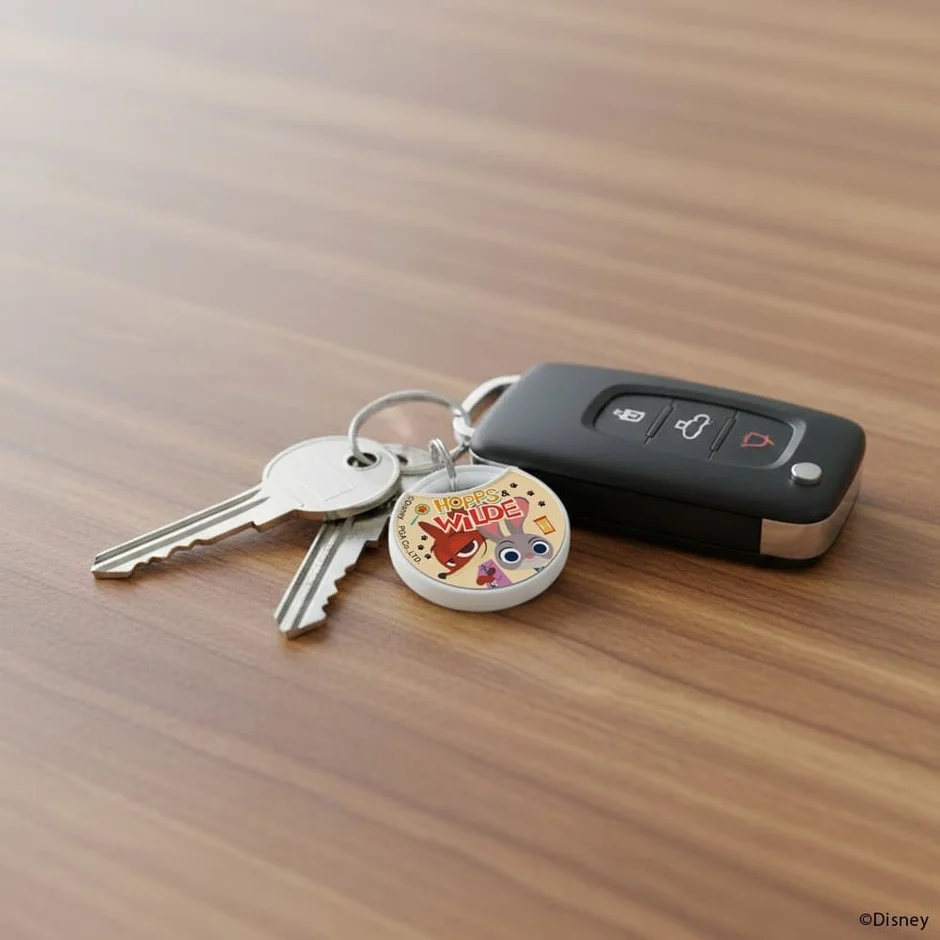 ズートピアの紛失防止タグが鍵に付いている様子