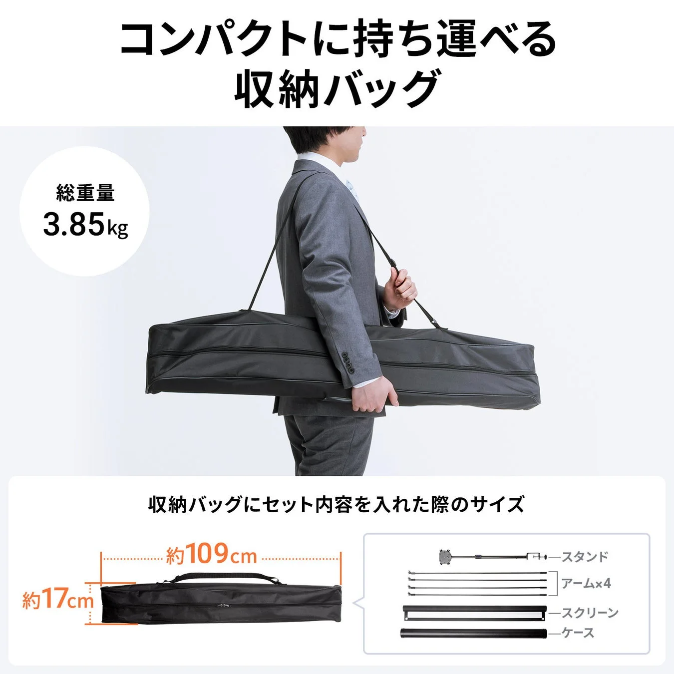 コンパクトに持ち運べる収納バッグ