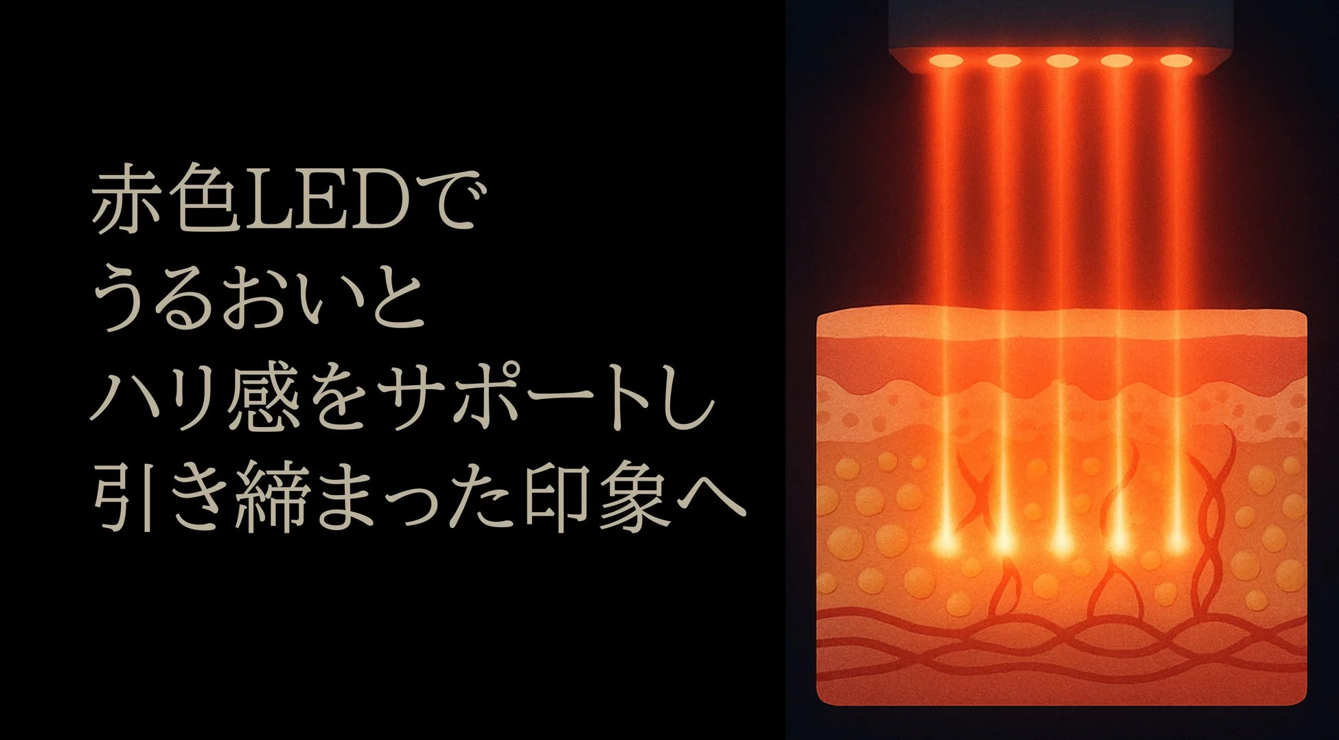 赤色LEDが肌にハリとうるおいを与えるイメージ