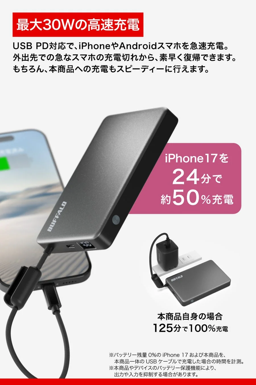 PD30Wでスマホを高速充電