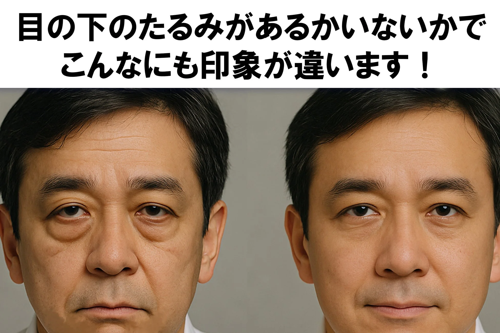 目の下のたるみの有無による印象の違い