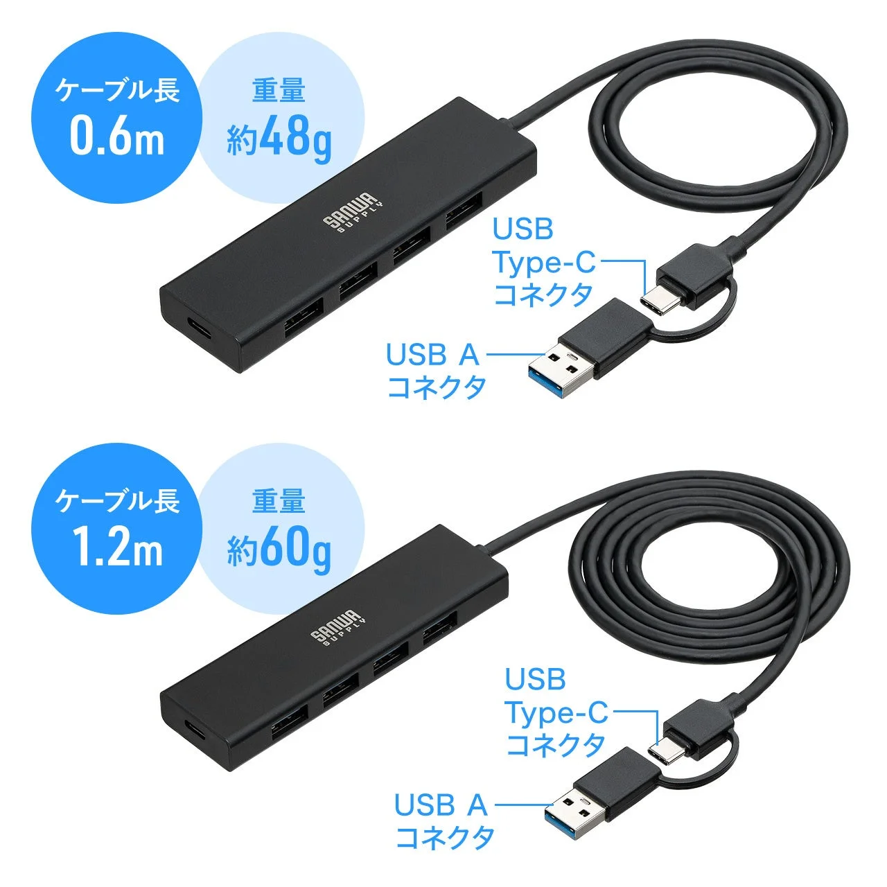 USB Type-AとType-Cに対応したUSBハブの製品画像